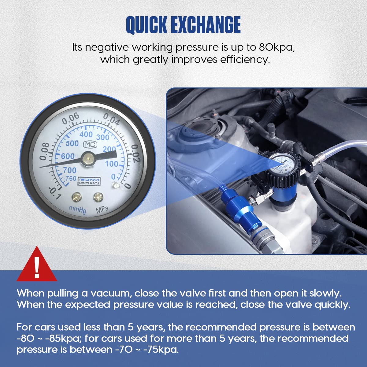 MR CARTOOL Coolant Vacuum Refill Kit - Professional Cooling System Refiller with Pressure Gauge Tester & 3 Size Adapters - Perfect for Car Radiator Maintenance and DIY Auto Repair