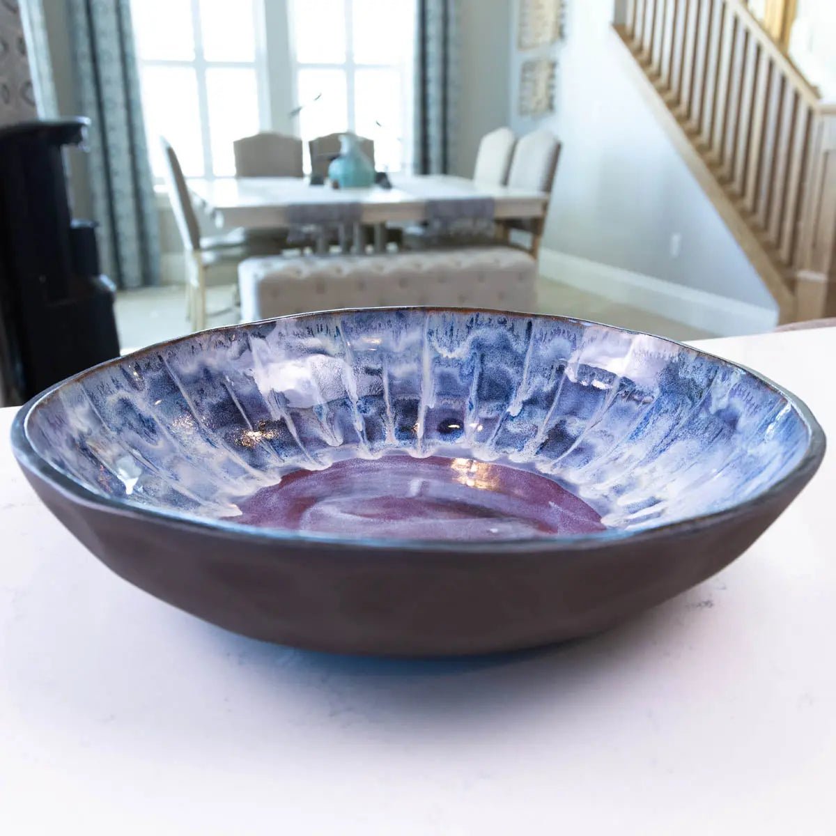 XXL Dark Chocolate Stoneware Serving Bowl - Handmade Decorative Bowl for Creams, Blues & Burgundies (Alchemy Collection) | Perfect for Desserts, Ice Cream, Fruit Display & Home Decor