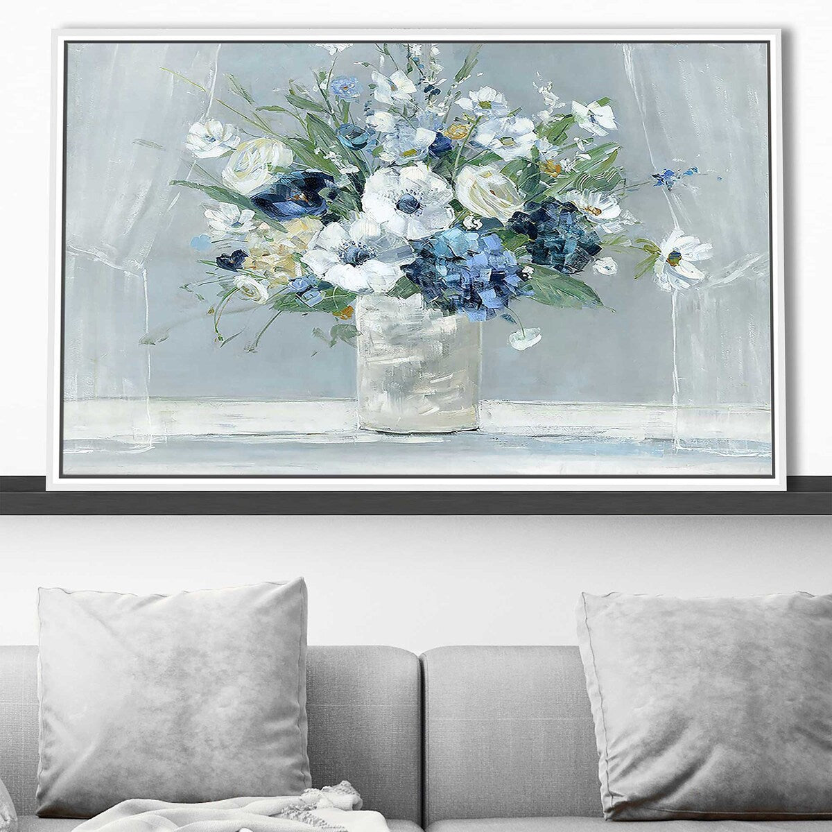 Be Happy Blue Print Floating Canvas Wall Art - Inspirational Home Decor for Living Room, Bedroom & Office