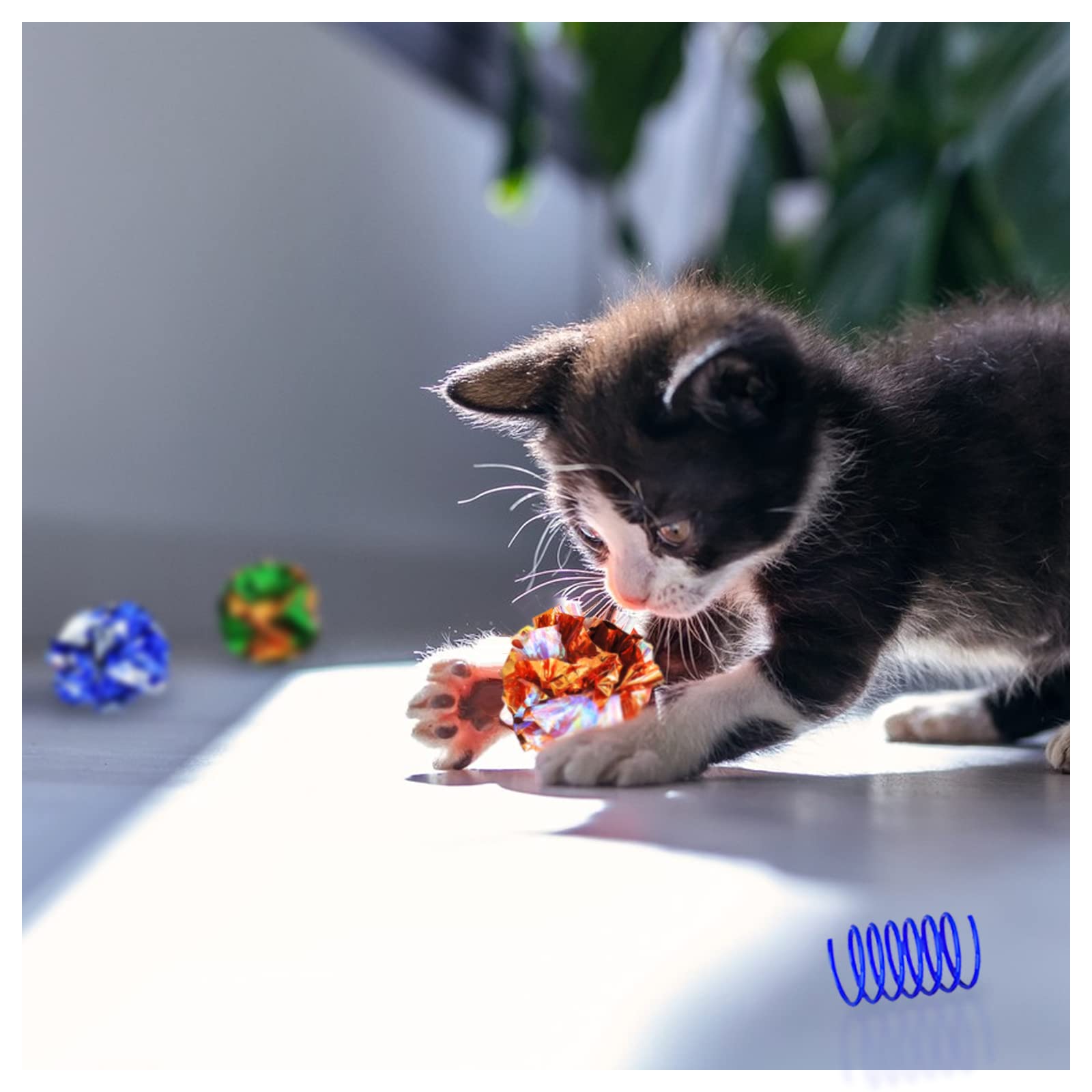 WishLotus Cat Toys for Indoor Cats - 4Pcs High Elasticity Cat Spring Toys & 5Pcs Crinkle Balls Set - Interactive Spiral Springs and Crispy Wrinkle Balls for Swatting, Biting, Hunting - Perfect for Playtime, Exercise, and Mental Stimulation