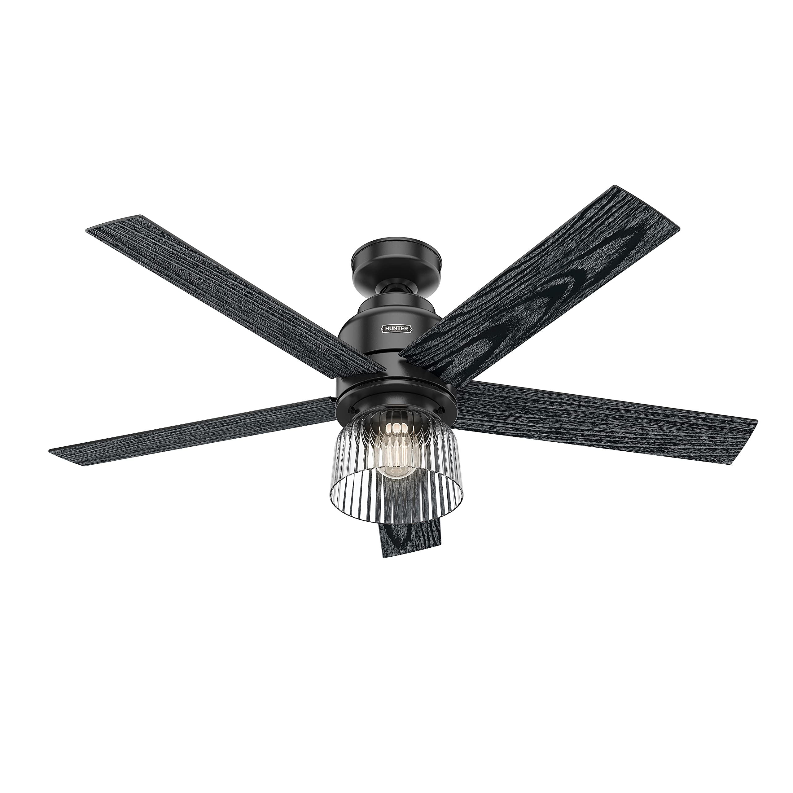 Hunter Fan 52 Inch Modern Matte Black Ceiling Fan with Wall Control & Light Kit - 5 Blade Indoor Cooling Fan for Living Room, Bedroom, or Office (Renewed)