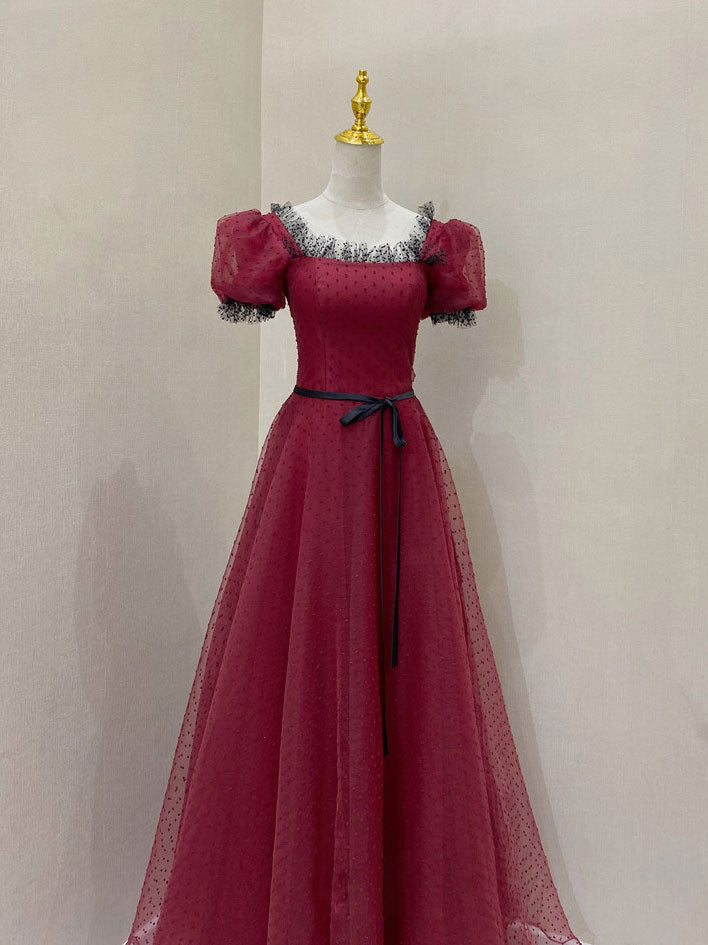 Elegant Burgundy Tulle Lace Long Prom Dress - Formal Evening Gown for Homecoming, Wedding, Ball Gown & Special Occasions