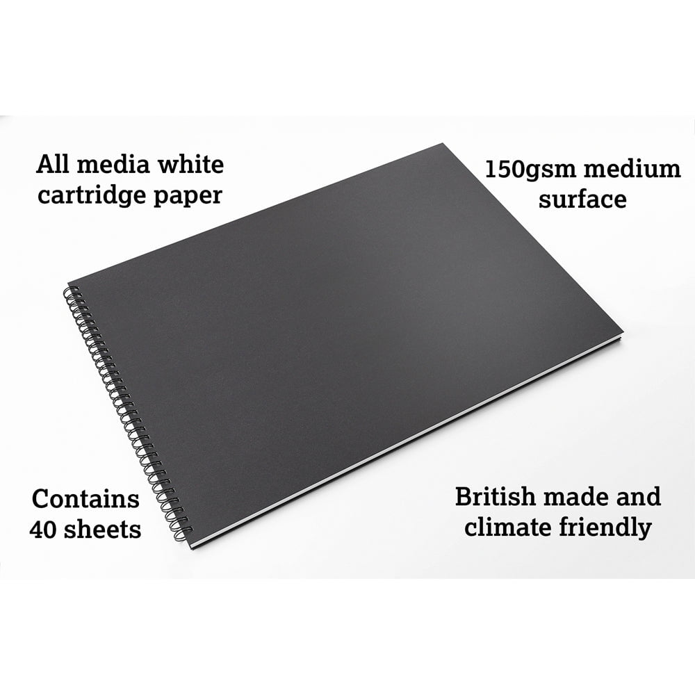 Artgecko Premium A2 Landscape Sketchbook - 80 Pages (40 Sheets) 150gsm White Paper for Artists, Drawing & Watercolor - Perfect for Studio, Travel & Art Classes