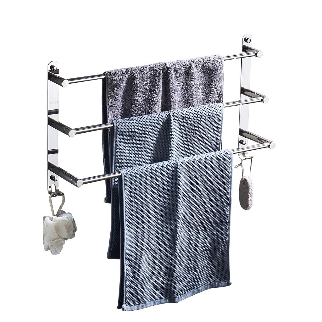 3-Tier Wall Mounted Stainless Steel Bathroom Towel Rack - Polished Chrome Towel Holder for Kitchen & Bathroom - Space Saving Storage Solution for Hand Towels, Washcloths and Bath Accessories