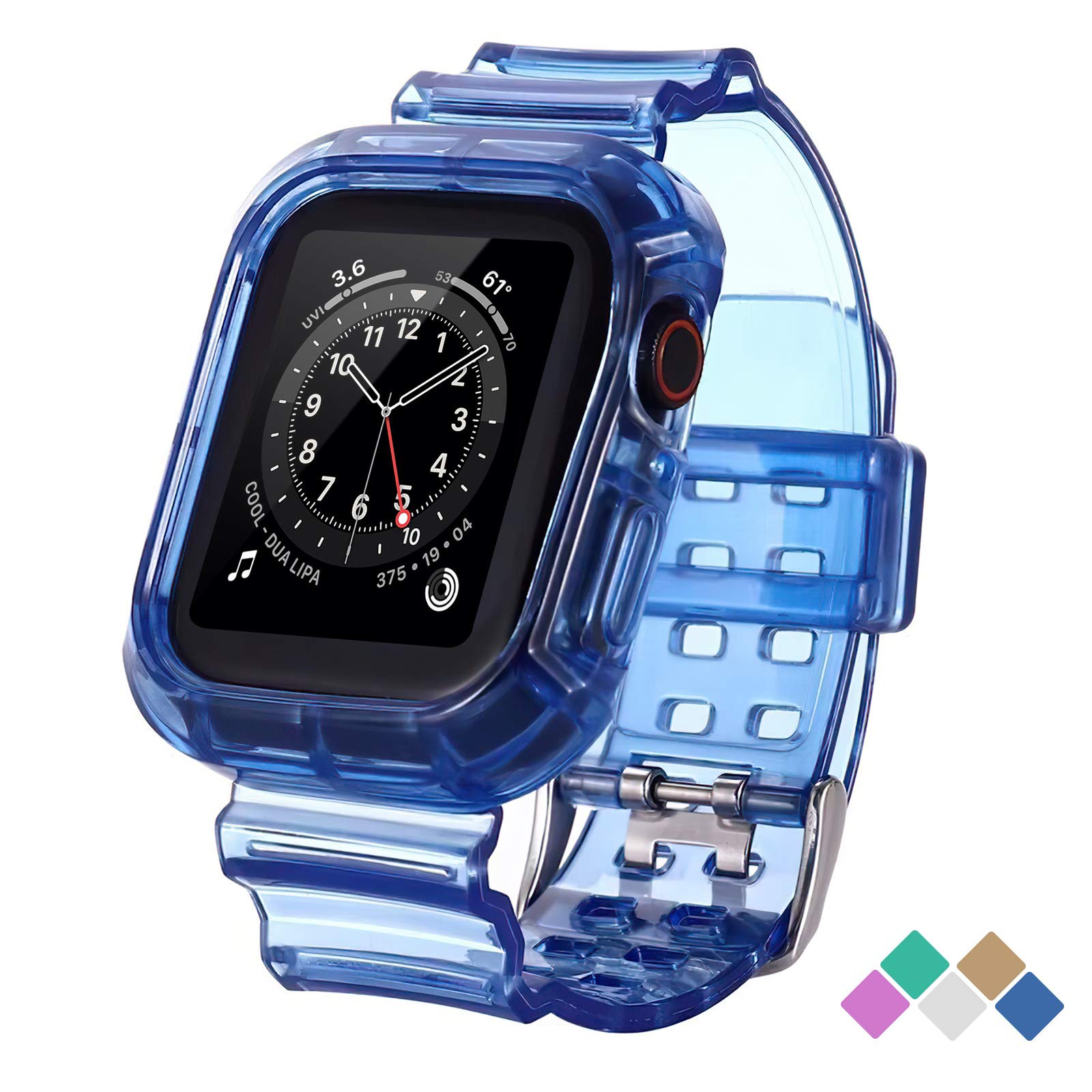 Premium Clear Shockproof Apple Watch Band with Bumper Case - Compatible with 38mm 40mm 42mm 44mm Apple Watch Series SE/7/6/5/4/3/2/1 - Soft Durable Strap for Women & Men (Blue 38/40/41mm) - Perfect for Workouts, Running & Everyday Wear