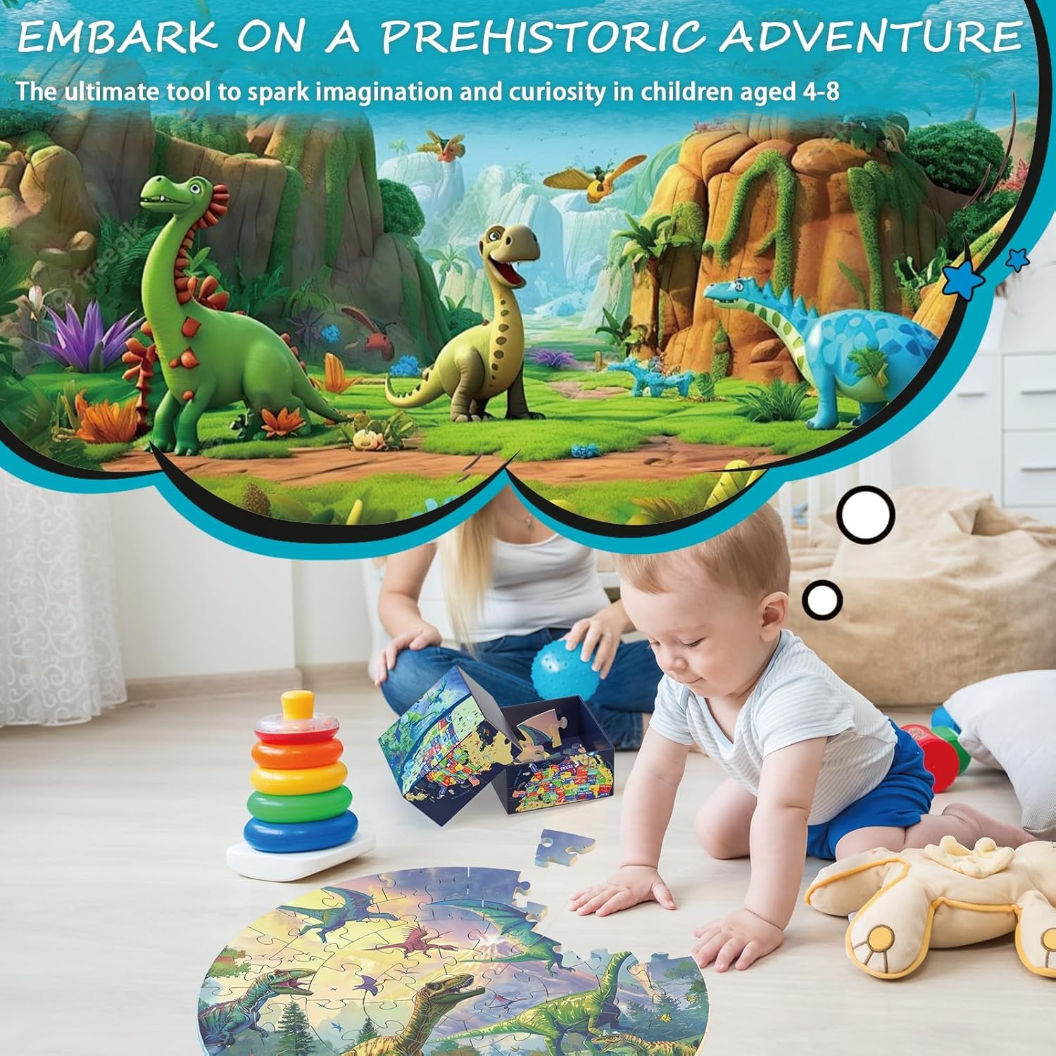 Dinosaur Jigsaw Puzzle for Kids Ages 3-8 | 70 Piece Large Floor Puzzle | Educational Learning Toy Gift for Boys & Girls | Perfect for Birthday, Classroom & Family Game Night