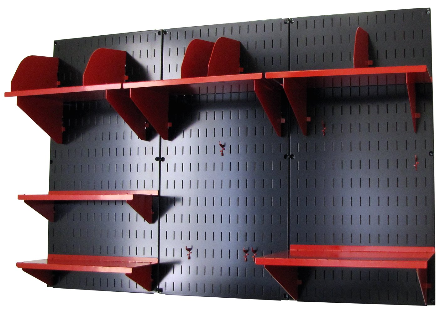 Wall Control Office Organizer - Wall Mounted Desk Storage Kit with Black Slotted Wallboards & Red Accessories | Perfect for Home Office Organization & Workspace Efficiency