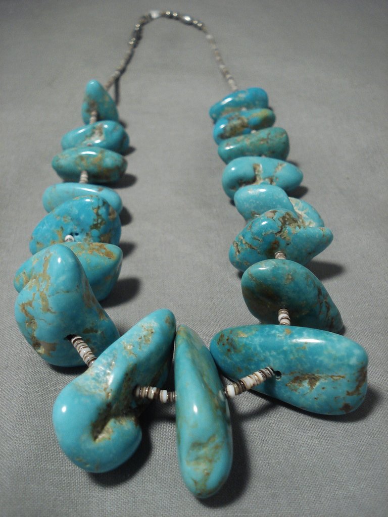 132 Grams Monster Chunk Royston Turquoise Vintage Navajo Native American Heishi Beaded Necklace - Handmade Southwest Jewelry for Boho Fashion & Spiritual Healing