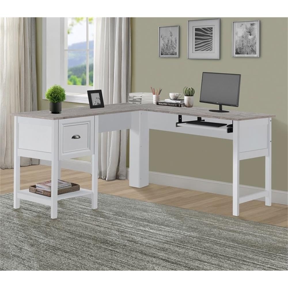 Saint Birch Ansel L-Shaped Transitional Wood Corner Desk in White - Home Office Workstation for Small Spaces, Gaming & Study Desk with Ergonomic Design