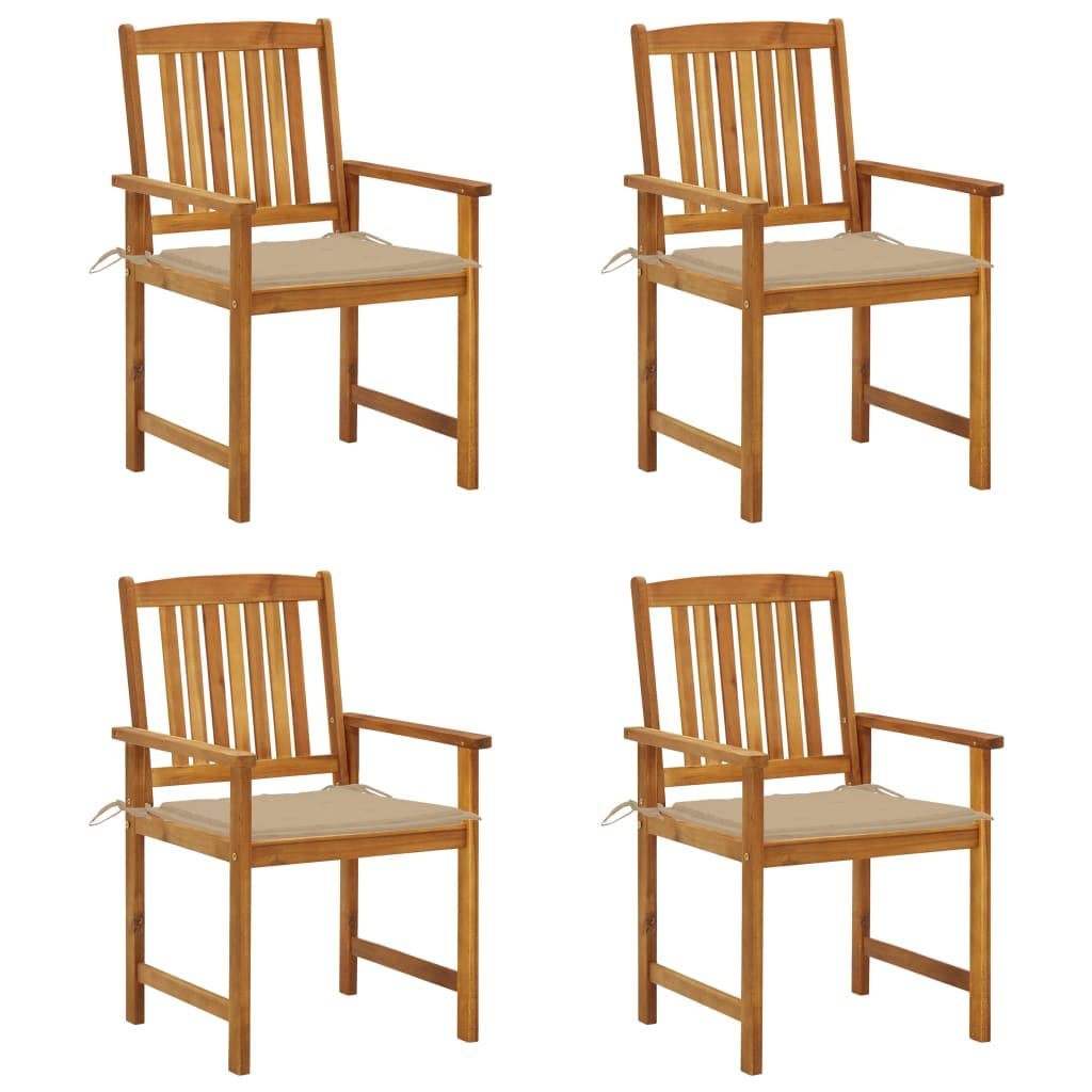 4-Piece Acacia Wood Patio Dining Chairs with Cushions - Outdoor Bistro Cafe Side Chairs for Garden, Poolside, and Restaurant Use