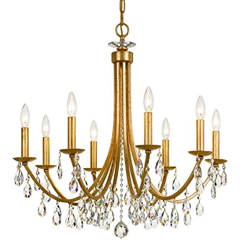 Bridgehampton 8-Light Hand-Cut Crystal Antique Gold Chandelier - Elegant Dining Room Lighting Fixture for Luxury Home Decor