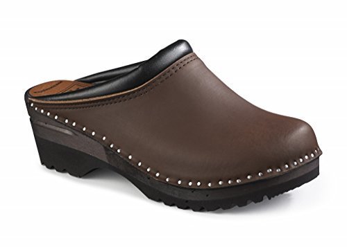 Troentorp Monet Bastad Women's Leather Wooden Clogs - Slip On Closed Toe Non-Slip Nursing & Chef Work Shoes - Comfortable Swedish Clogs for Healthcare, Kitchen & Outdoor Use
