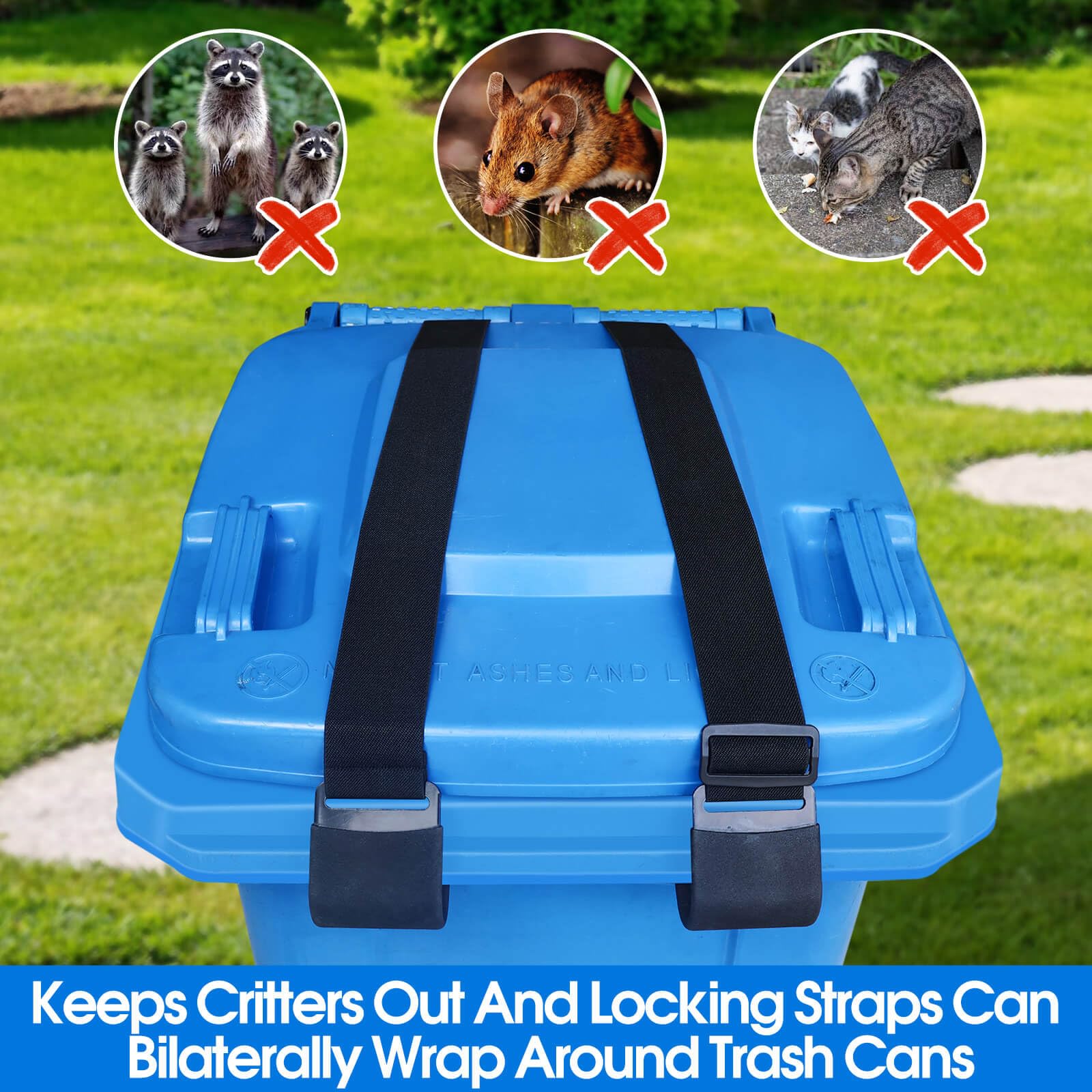 Heavy Duty Trash Can Lock - Adjustable Garbage Bin Lid Strap to Secure Against Animals & Wind - Prevents Squirrels, Dogs, Raccoons & Birds - Durable Outdoor Trash Can Accessory (Black, 1 Pack) - Perfect for Backyards, Parks & Camping Sites