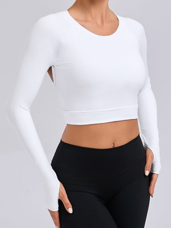 ZASUWA Women's Sexy Cutout U-Neck Long Sleeve Thumbhole Tops - Perfect for Night Out, Club Wear & Date Night Outfits