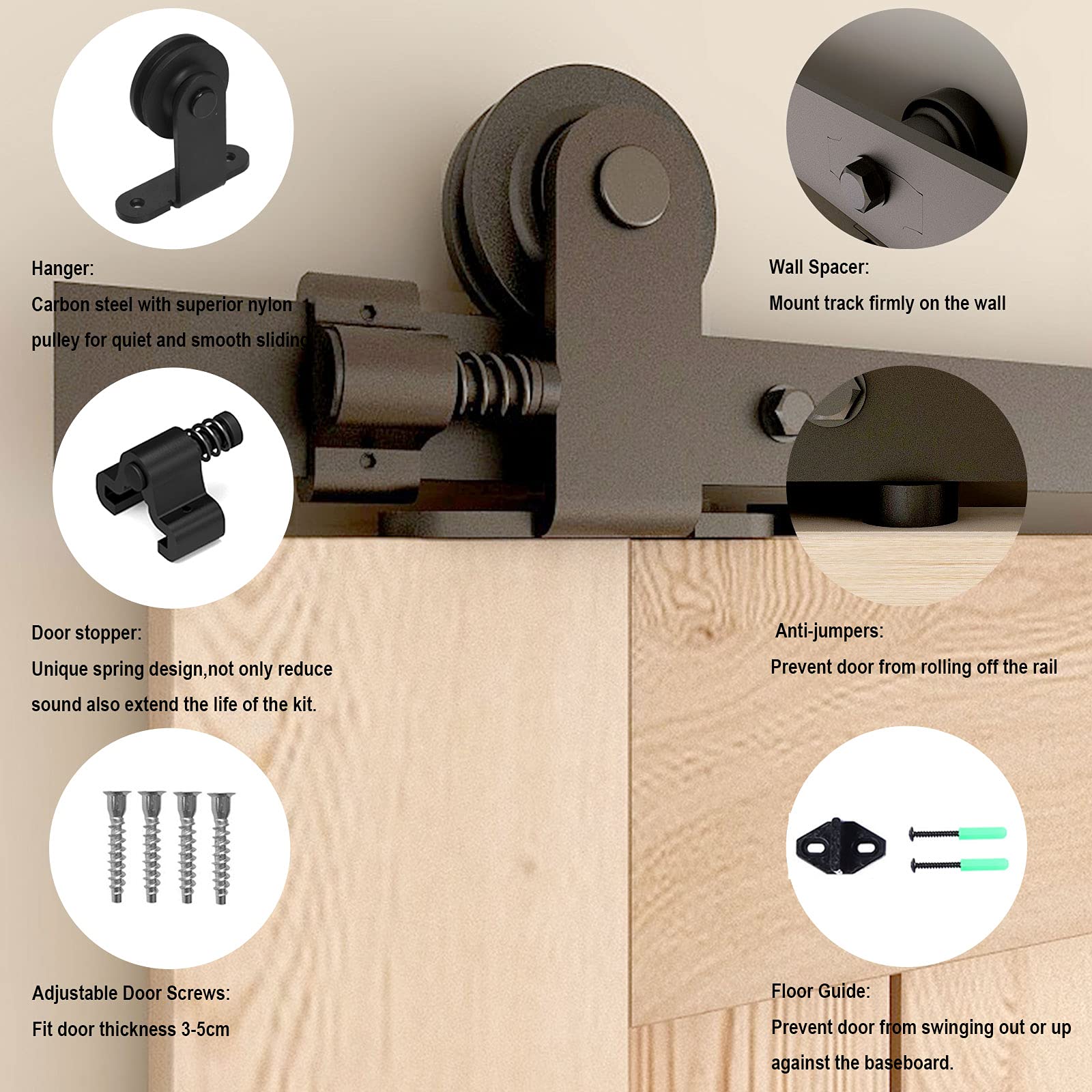 7FT Heavy Duty Sliding Barn Door Hardware Kit - T-Shaped Track for Double Doors - Black Finish - Perfect for Bedroom, Closet & Farmhouse Style Homes