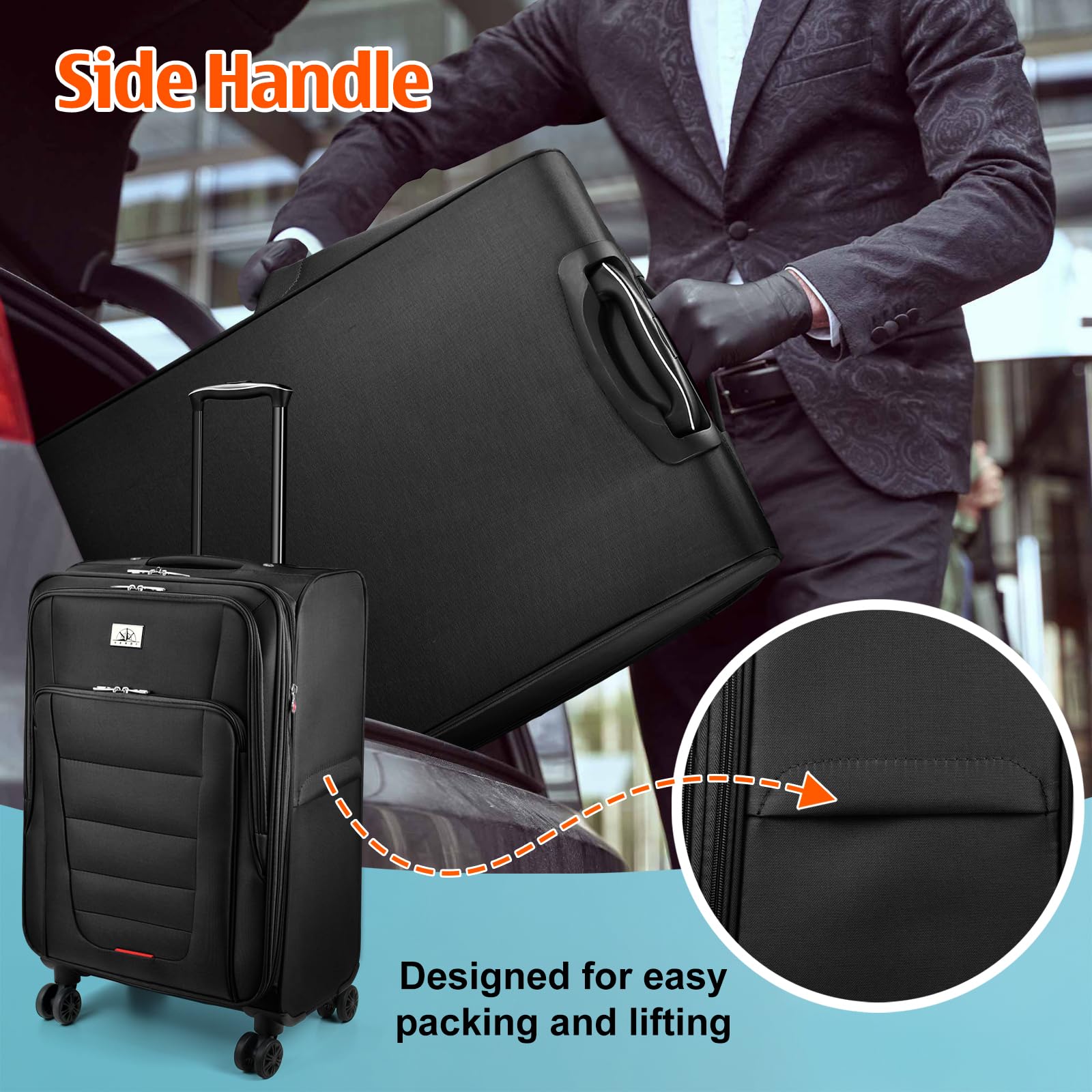 **Verdi 24-Inch Expandable Lightweight Spinner Luggage - Softside Suitcase for Travel (Black, Checked-Large) | Perfect for Weekend Trips & Business Travel**