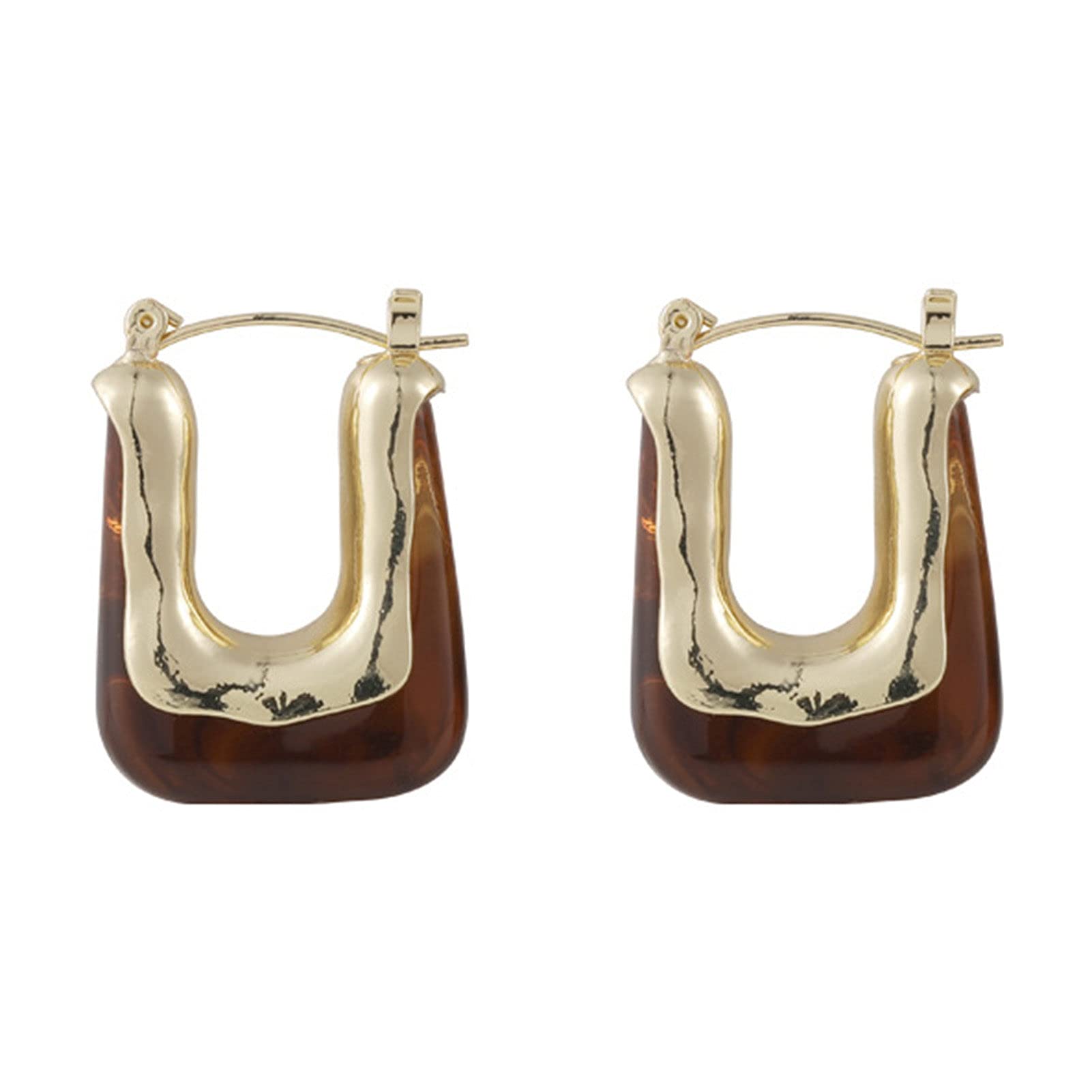 Qiguch66 U-Shaped Hoop Earrings for Women & Girls - Acrylic Resin Geometric Vintage Piercing Earrings Jewelry Accessory (Hawksbill Color) | Perfect for Casual Wear, Parties & Gift Giving