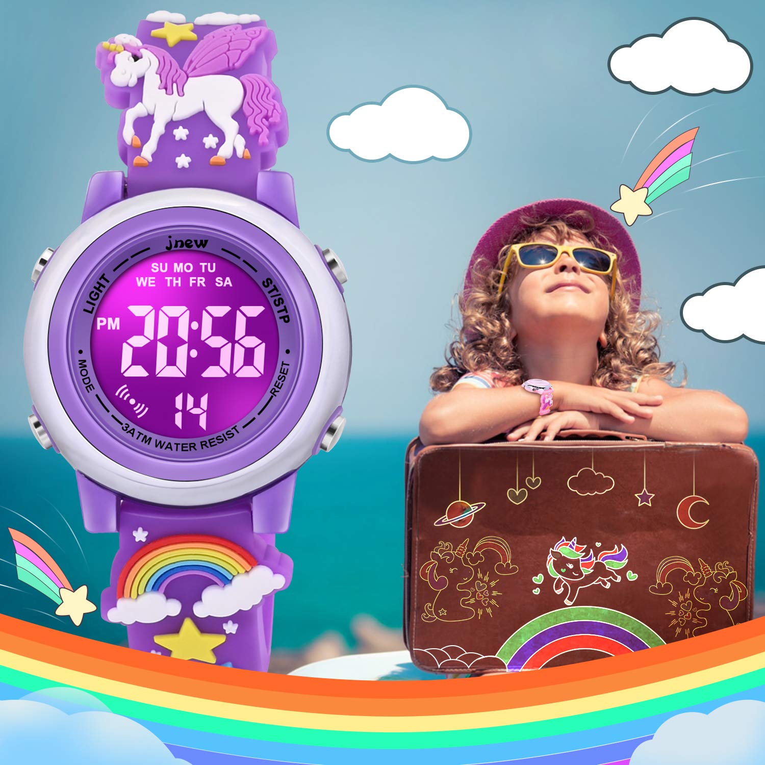 3D Cartoon Waterproof Watch for Girls with Alarm - Perfect Gift for Ages 3-12 - School & Swimming