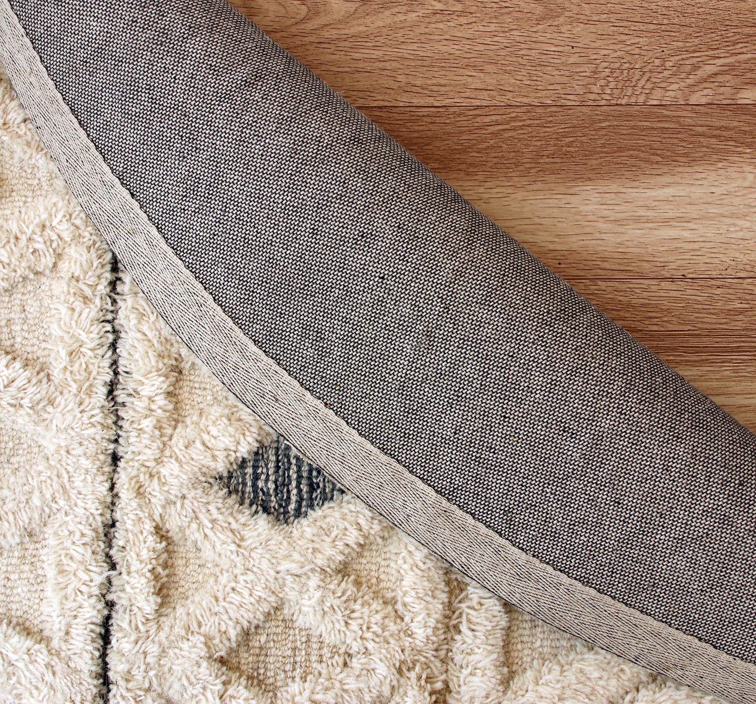 LR Home 6ft Round Indoor Natural Wool Area Rug - Hand Tufted Modern Farmhouse Boho Style Carpet for Bedroom, Living Room, Office, Nursery & Entryway - Ivory/Navy - Perfect for Cozy Home Decor & High-Traffic Areas