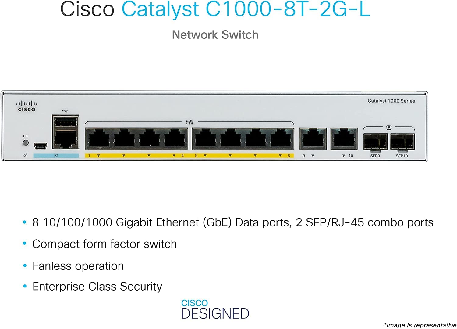 Cisco C1000-8T-2G-L Catalyst 1000 Series 8-Port Gigabit Switch (Renewed) - Reliable Network Solution for Small Business & Home Office