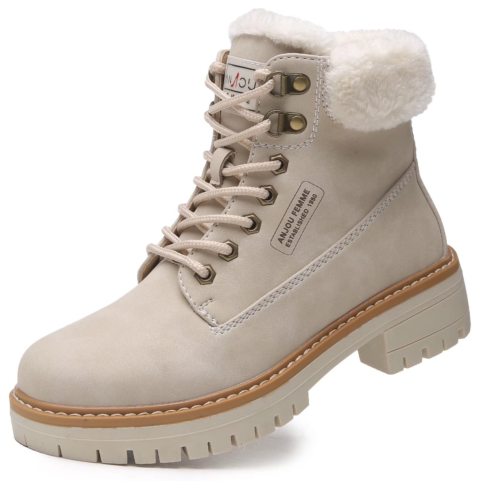 ANJOUFEMME Women's Waterproof Winter Hiking Boots - Lightweight Snow Boots for Outdoor Walking, Backpacking & Casual Wear - Warm Ankle Boots with Lace-Up Design for Hiking, Travel & Daily Use