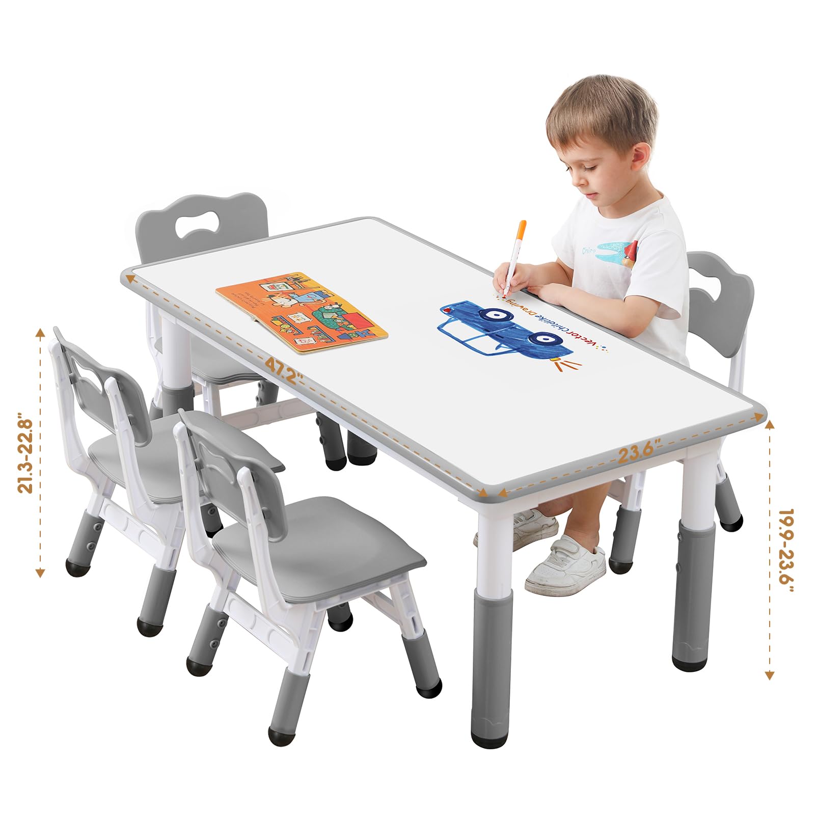 Kids Table and Chair Set - Adjustable Toddler Table with Non-Slip Legs & Storage Organizer, Wipe-Clean Graffiti Desktop - Perfect for Ages 3-12 - Ideal for Playroom, Homeschooling & Arts & Crafts Activities