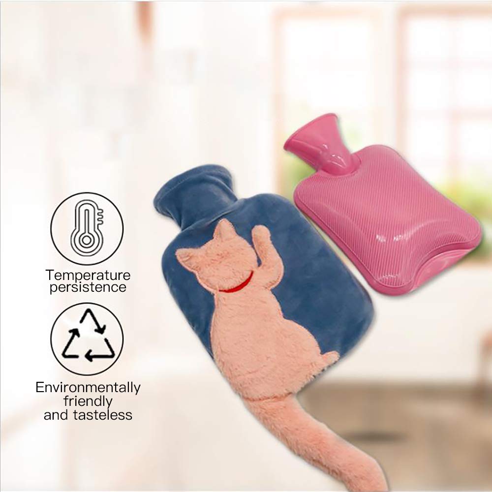 YHNJI Plush Cat Cover Hot Water Bottle - Rubber Hand Warmer for Neck, Shoulders, Feet & Menstrual Cramps Relief | Cozy Home & Office Comfort Solution