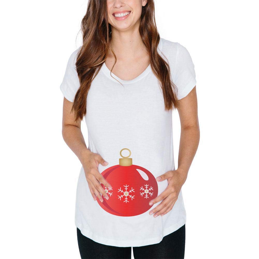 Funny Maternity Christmas T-Shirt - Old Glory Pregnancy Bump Costume Tee for Women, Cotton Holiday Dress Up Top, White, Medium | Perfect for Xmas Parties, Maternity Photos & Festive Family Gatherings