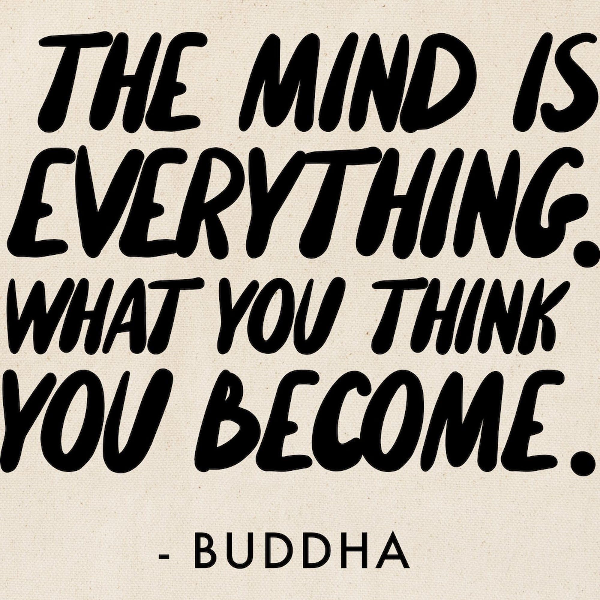 Buddha Quote 'The Mind Is Everything' Tote Bag - Natural Canvas Reusable Shopping Bag for Yoga, Meditation & Eco-Friendly Grocery Shopping