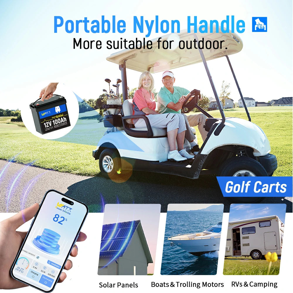 24V 100Ah Mini Bluetooth LiFePO4 Battery Set - Lightweight & Portable Lithium Iron Phosphate Battery for Solar Power, RV, Marine & Off-Grid Applications