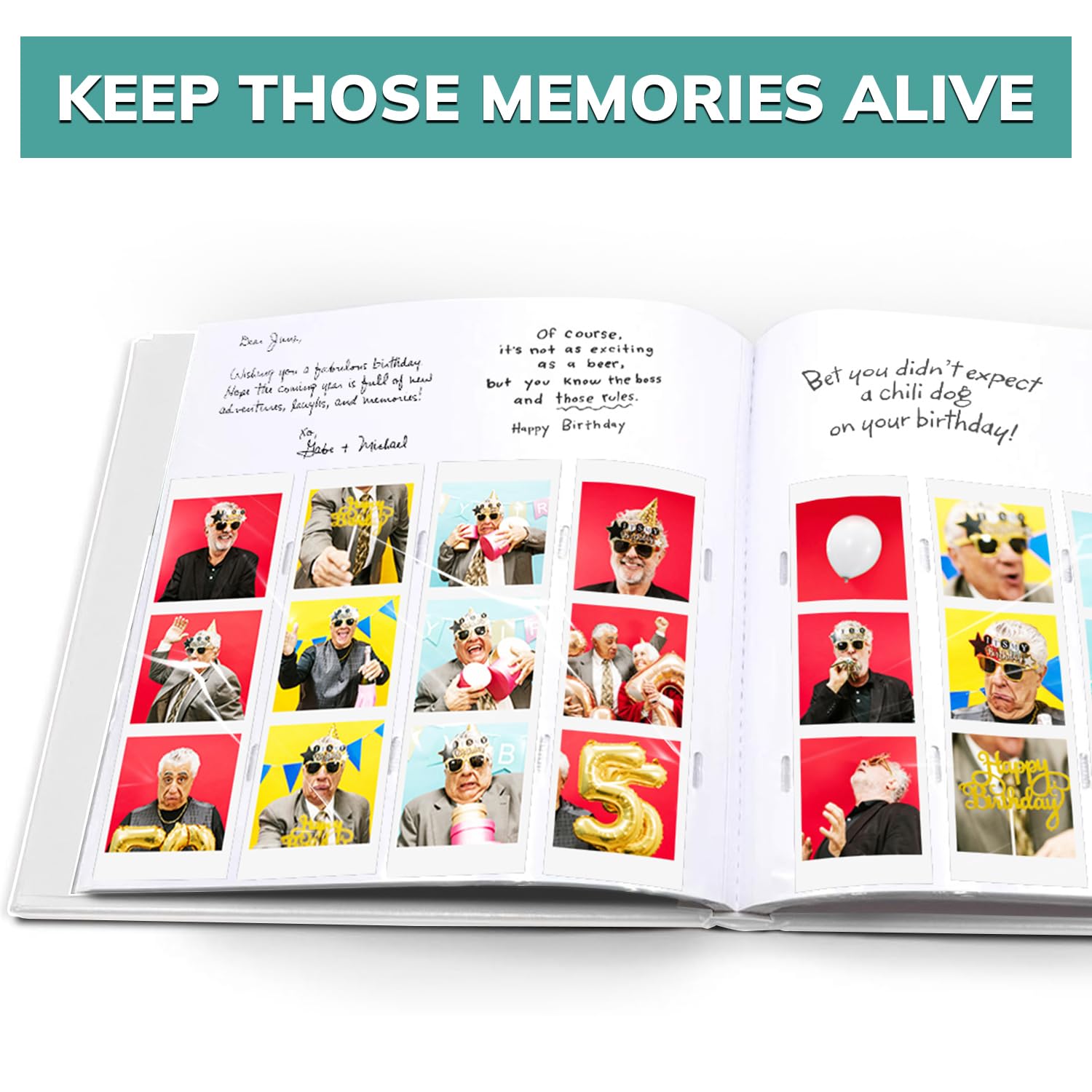 PBF Photo Booth Guest Book Album (1 Pack) - White Cover with Plastic Sleeves & 2x6 Clear Picture Inserts - Perfect for Weddings, Baby Showers & Memory Keeping - Scrapbook for Photo Strips & Special Events