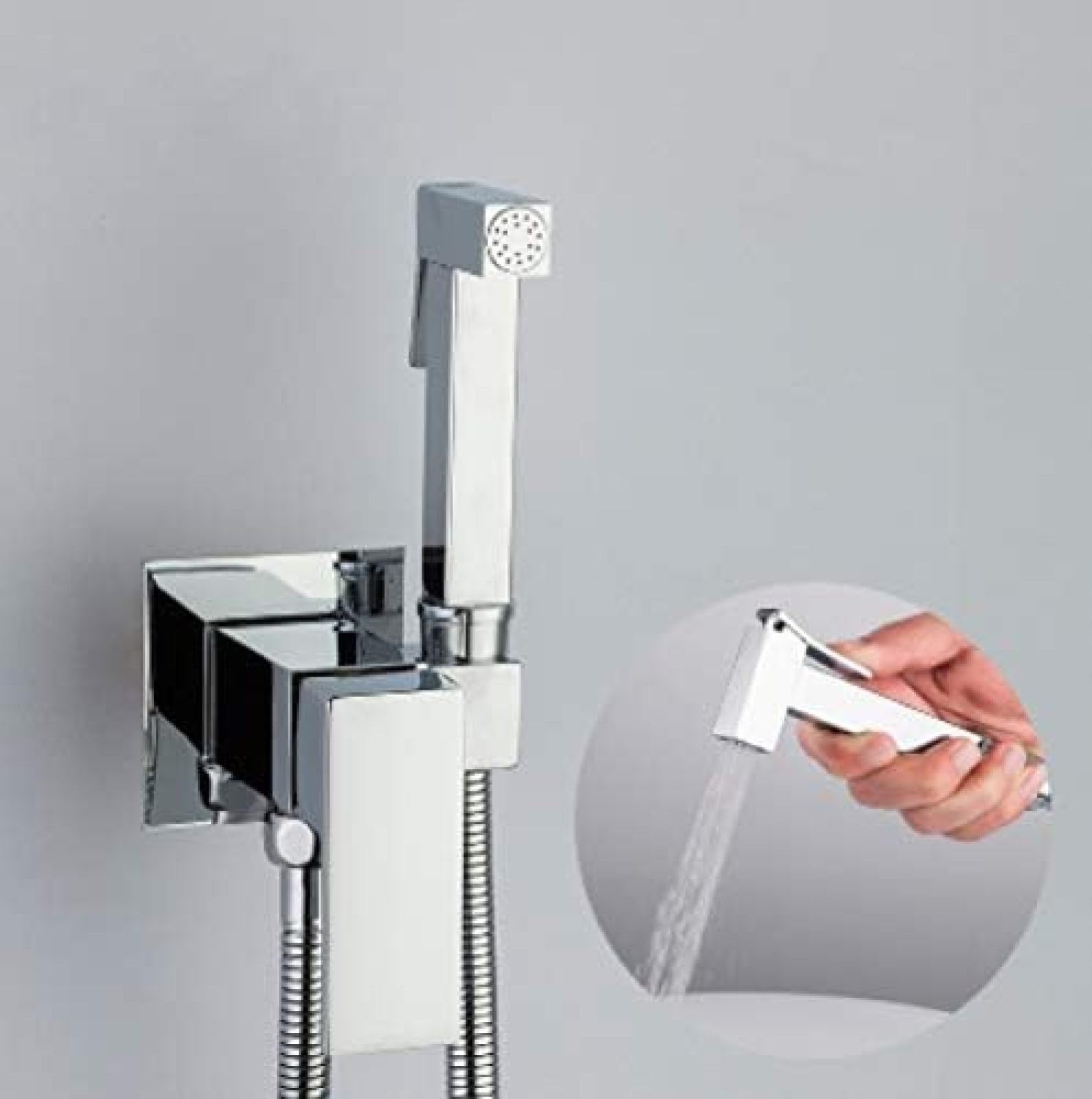 Premium Brass Kitchen Faucet with Square Shower Spray - Hot & Cold Water Mixer Tap for Hygienic Muslim Washing (Perfect for Modern Kitchens & Ablution Stations)