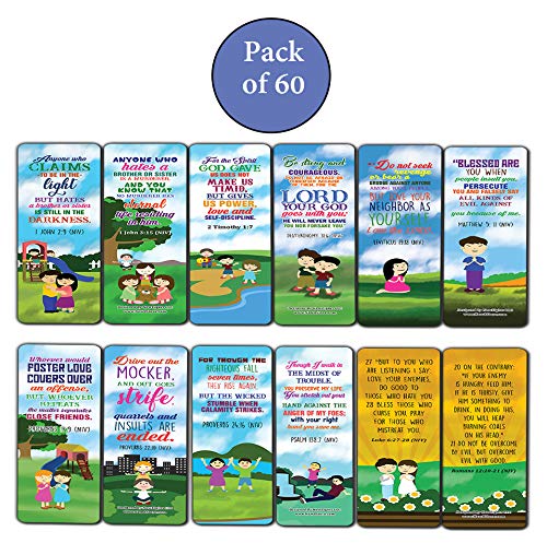 Christian Bible Bookmarks on Bullying (60-Pack) - Sunday School Rewards & Party Favors for Church Events