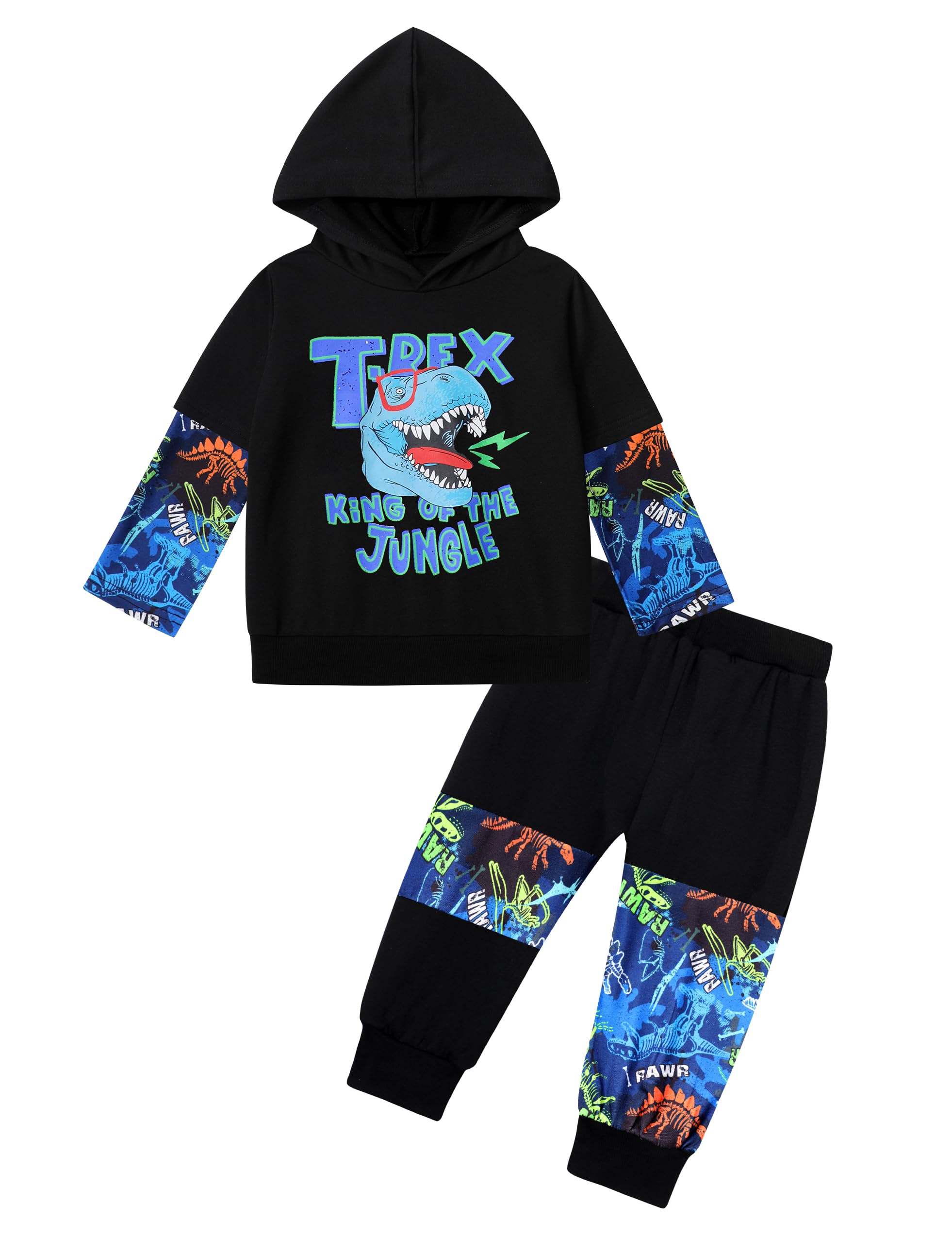 Dinosaur Print Boys Winter Outfits 2-Piece Set - Long Sleeve Top & Pants for Toddlers | Warm Playwear for Outdoor Activities & Holiday Photos