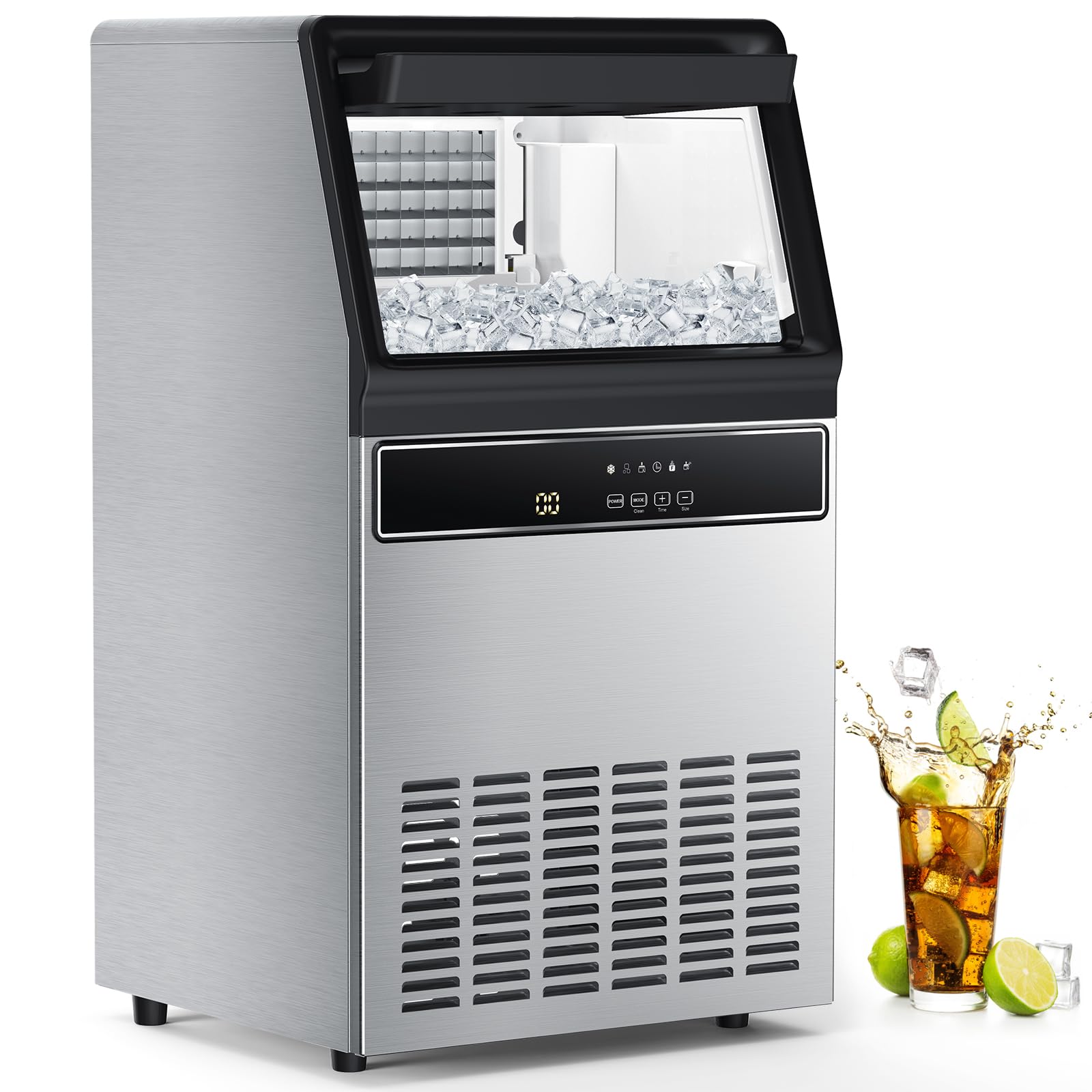 COWSAR Commercial Cube Ice Maker Machine 100lbs/24H with LED Display - 45 Ice Cubes per Cycle, Auto Water Supply, 48H Timer & Self-Cleaning - Perfect for Restaurants, Bars, Cafes, Hotels, and Home Kitchen Use