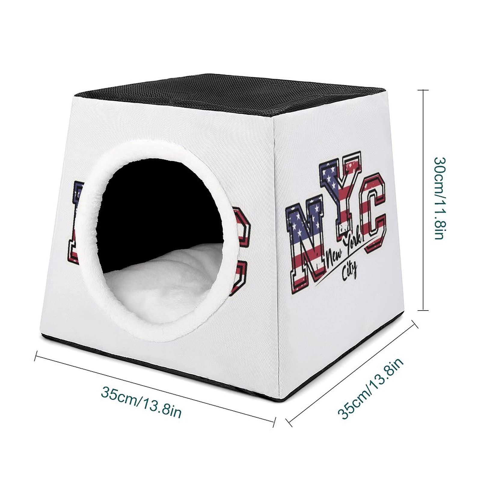 Cozy Printed Cat Cube Bed with Soft Pillow - Indoor Cat House & Small Dog Sofa | Perfect for Kitty Lounging & New York Style Pet Comfort