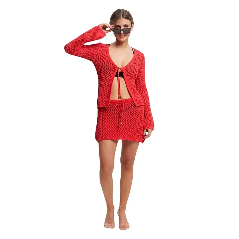 Rusty Amalfi Knit Skirt in Red - Women's Boho Chic Midi Skirt for Beach Vacation & Summer Outfits