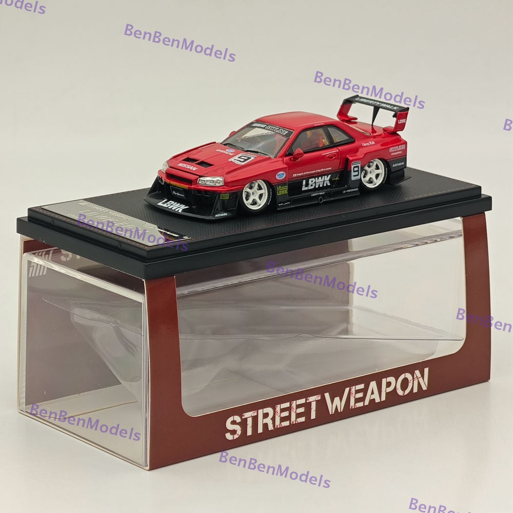 1:64 Scale LBWK GTR ER34 #9 Red Open Version Diecast Model Car - Collectible Street Weapon for Display & Racing Scenes