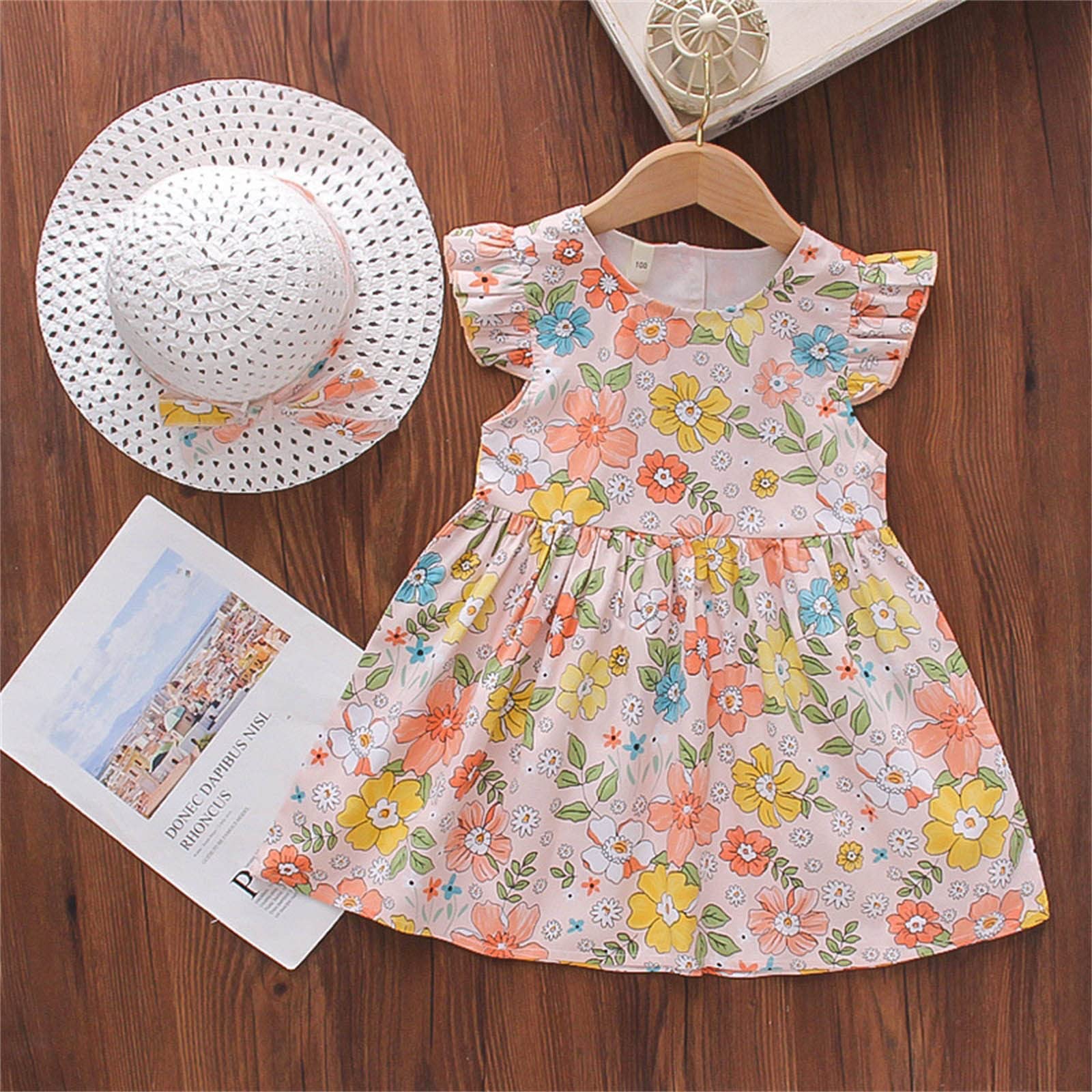 Backless Floral Princess Dress for Girls - Sleeveless Toddler Wedding Outfit with Flower Hat | Perfect for Weddings, Parties & Special Occasions