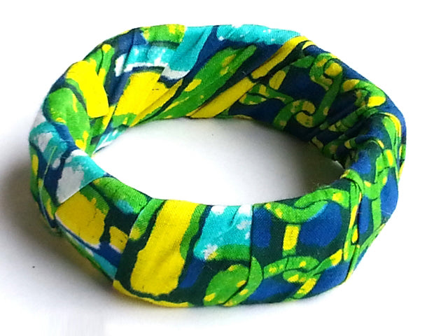 Stylish Green and Yellow African Print Bangle DPJ264 - Perfect for Boho Fashion, Festivals, and Cultural Events