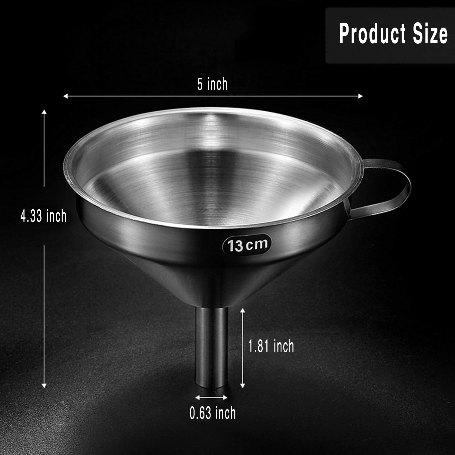 5 Inch 18/8 Stainless Steel Kitchen Funnel with Strainer & 200 Mesh Filter - Food Grade Metal Funnel for Cooking Oil, Juice, Milk, Grease - Perfect for Bottle Filling, Deep Fryer Oil Transfer & Home Canning