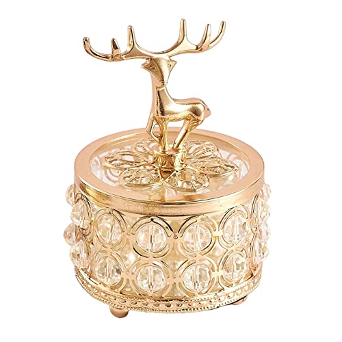 Vintage Crystal Jewelry Box with Lid - Elegant Ring Holder & Trinket Organizer for Women & Girls - Perfect for Earrings, Necklaces & Accessories - Stylish Tabletop, Dresser & Bedroom Decoration for Home & Gift