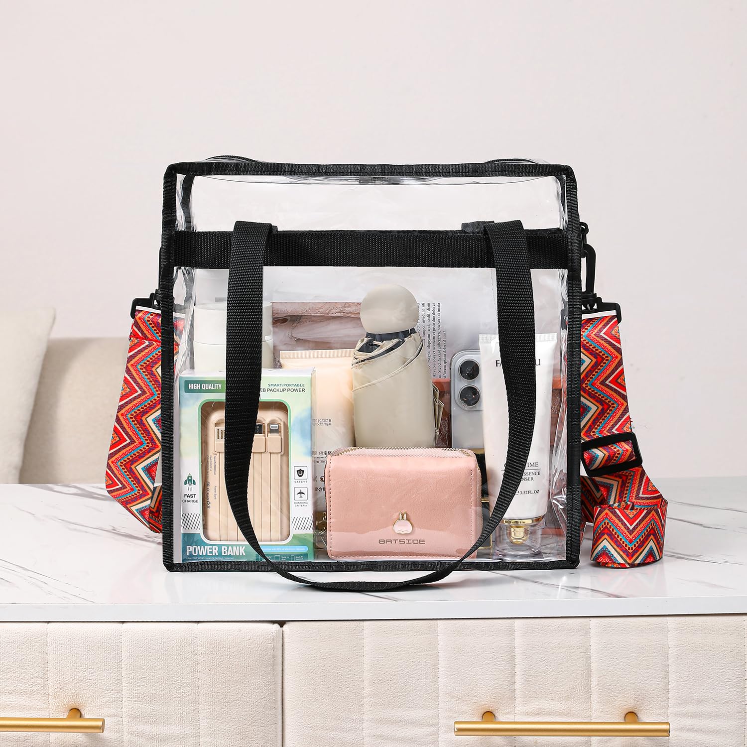 BAGAIL Clear Stadium Approved Tote Bag with Zipper Closure - Crossbody Messenger Shoulder Bag with Adjustable Strap - Perfect for Concerts, Sports Events & Travel Security Checks