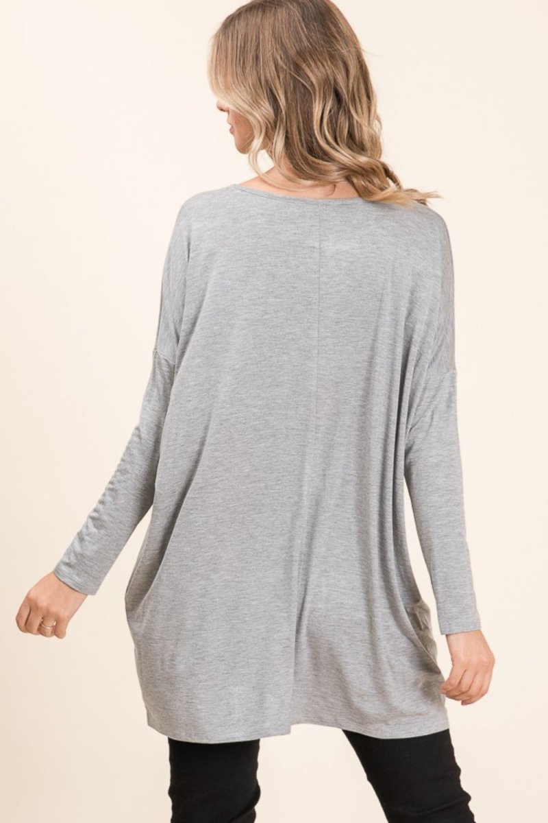 BOMBOM Women's Round Neck Long Sleeve Oversized T-Shirt - Casual Loose Fit Blouse for Everyday Wear, Work & Weekend Outfits
