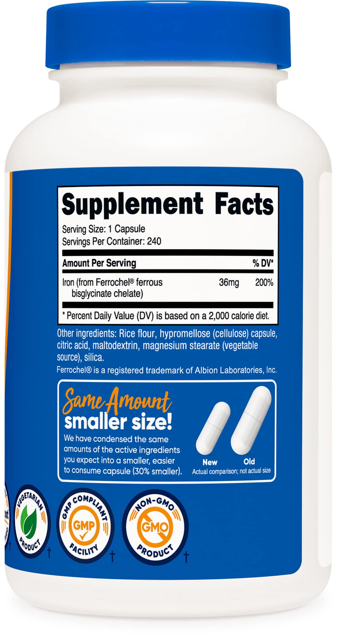 Nutricost Chelated Iron Supplement 36mg (240 Capsules, 2 Bottles) - Ferrochel for Iron Deficiency & Energy Support - Supports Healthy Blood & Energy Levels for Active Lifestyles