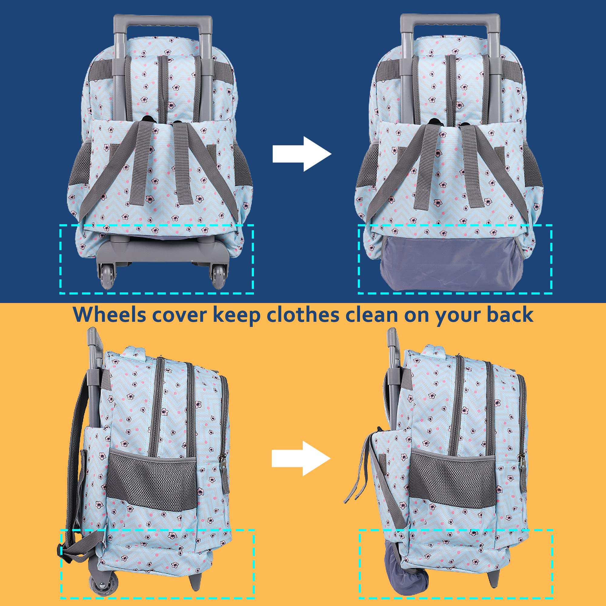 Seastig 18in Rolling Backpack for Kids - Double Handle Wheeled Backpack with Lunch Bag Set | School, Travel & Daily Use for Boys & Girls