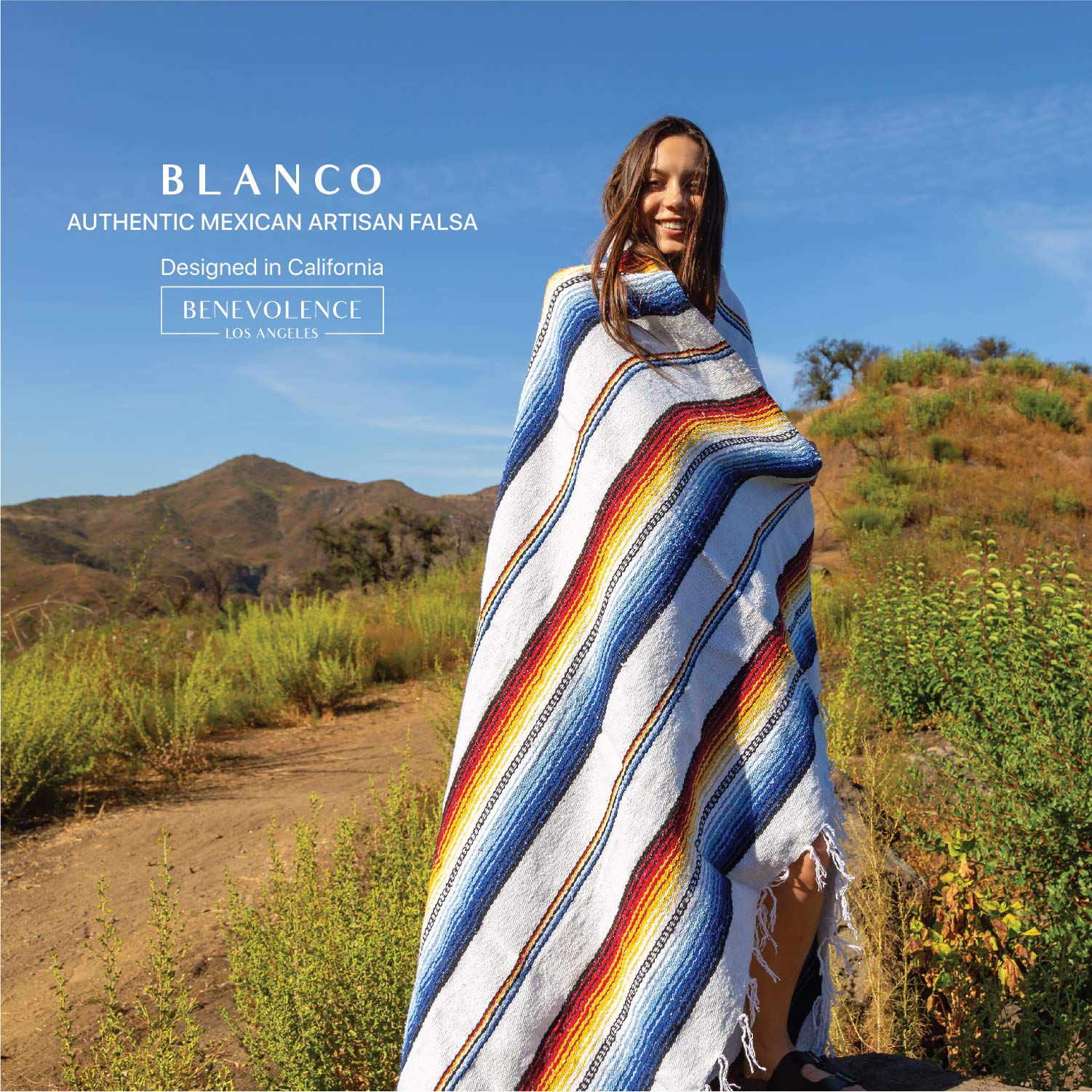 Authentic Handwoven Mexican Falsa Blanket by Benevolence LA - Traditional Artisan Crafted Outdoor Blanket for Camping, Beach, Picnic & Car Use - Soft & Durable (White) | Perfect for Backyard Lounging, Festival Essentials and Cozy Home Decor