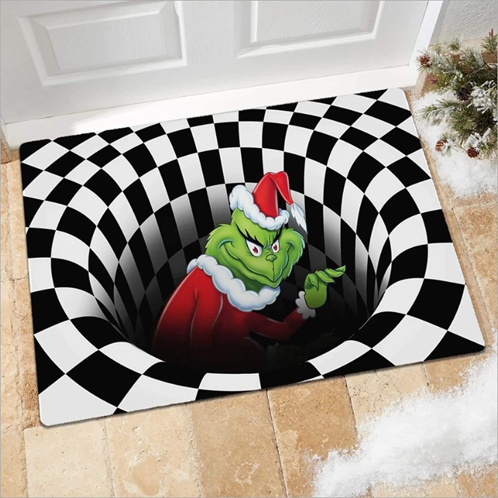 3D Christmas Illusion Doormat - Non-Slip Holiday Welcome Mat for Front Door, Indoor & Outdoor Use - Perfect for Christmas Decorations (Black, 20x31.5 Inches) - Great for Entryway, Porch, Bathroom & Kitchen Decor