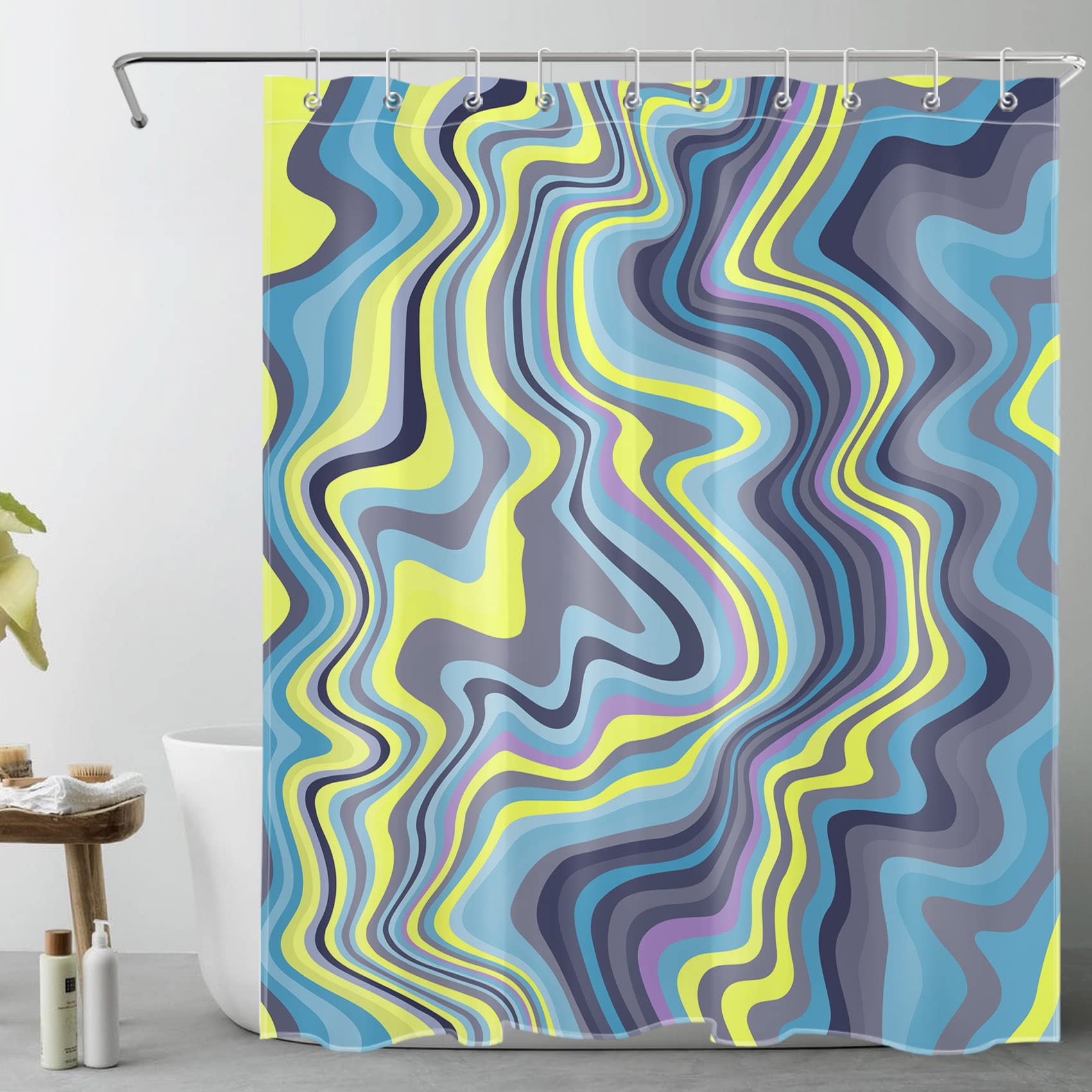 HVEST Boho Art Shower Curtain - Colorful Abstract Lines Bathroom Decor with Hooks, 60x72 Inch Modern Aesthetic Polyester Fabric Bath Curtain for Spa, Guest Bath & Master Bathroom Decor