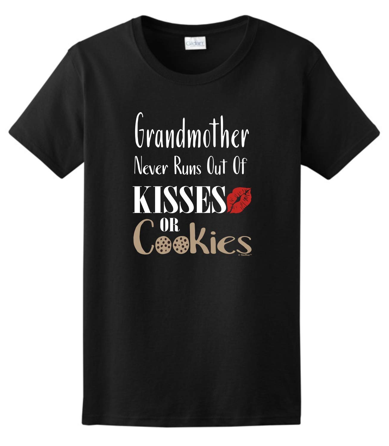 Grandmother Never Runs Out of Kisses - Funny Cookie Themed Ladies T-Shirt - Perfect Gift for Grandma, Mother's Day & Family Gatherings